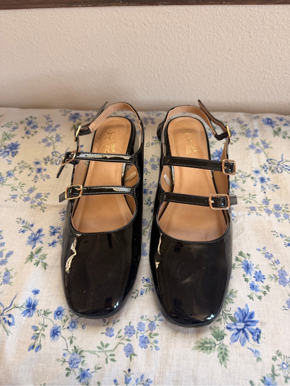 Seychelles Black Patent Double Buckle Mary Jane Slingbacks